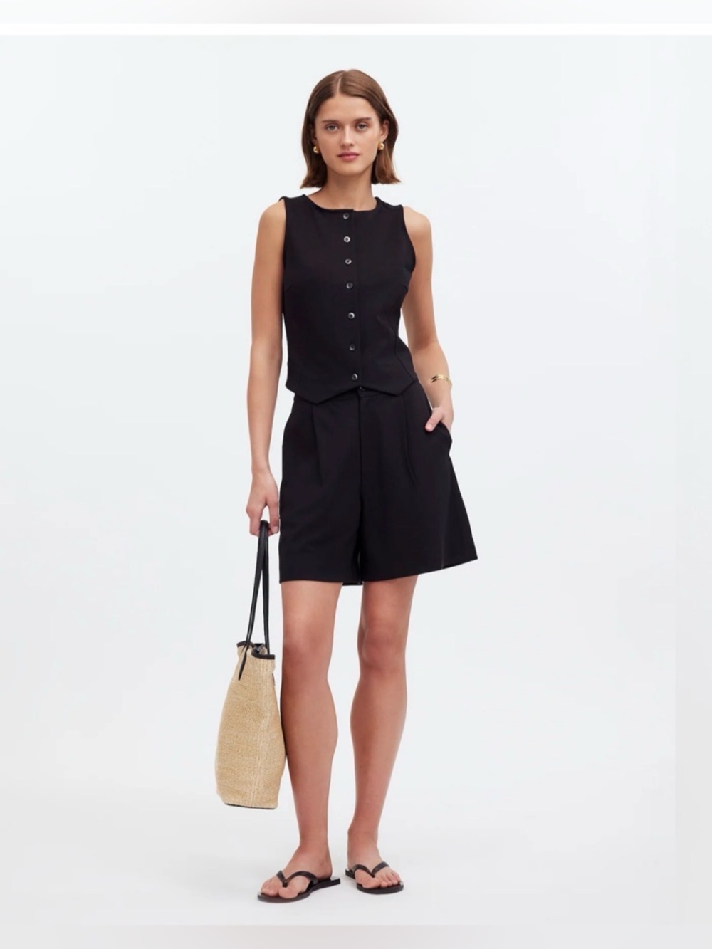 Madewell Cutaway Button-Front Vest in Ponte, Size XXS